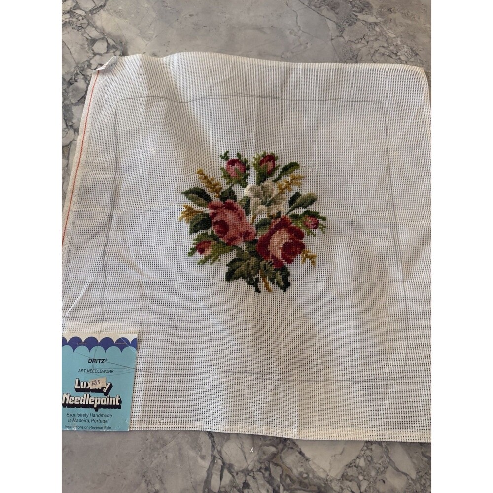 Vintage Dritz Luxury Needlepoint Floral Roses 20x20 Preworked Madeira Portugal